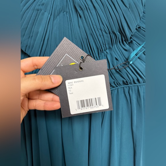 NWT Mac Duggal 11591 Teal Ruched Off The Shoulder A Line Gown Size 10 - Picture 14 of 14